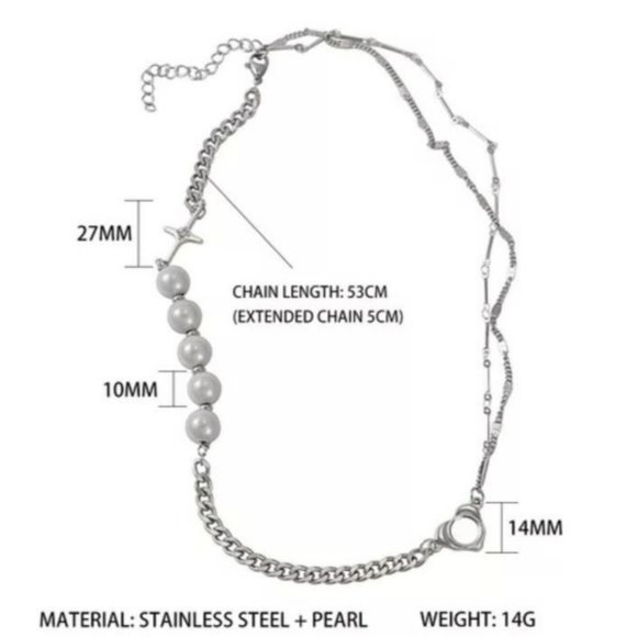 Reflect Light Faux Pearl Cross Stainless Steel Chain Necklace 18.5in - Picture 9 of 16